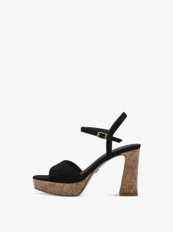 Tamaris Sandale A Talon En Cuir - Noir | Des Sandales