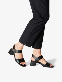 Tamaris Sandale A Talon En Cuir - Noir | Des Sandales