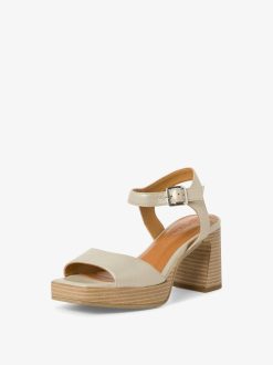 Tamaris Sandale A Talon En Cuir - Blanc | Des Sandales