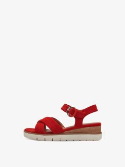 Tamaris Sandale A Talon En Cuir - Rouge | Des Sandales