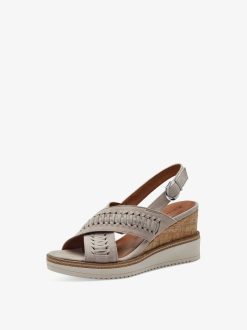 Tamaris Sandale A Talon En Cuir - Gris | Des Sandales