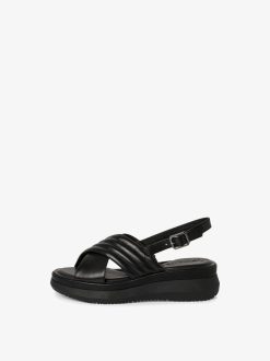 Tamaris Sandale A Talon En Cuir - Noir | Des Sandales