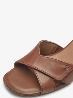 Tamaris Sandale A Talon En Cuir - Marron | Des Sandales