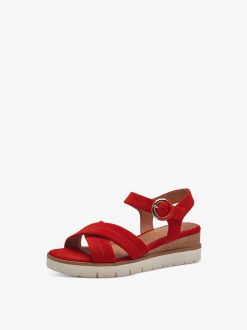 Tamaris Sandale A Talon En Cuir - Rouge | Des Sandales