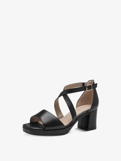 Tamaris Sandale A Talon En Cuir - Noir | Des Sandales