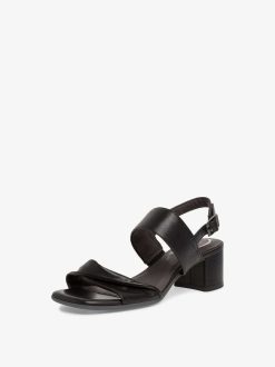 Tamaris Sandale A Talon En Cuir - Noir | Des Sandales