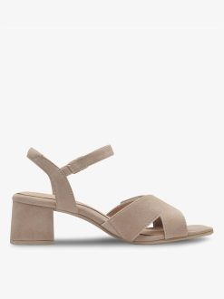 Tamaris Sandale A Talon En Cuir - Marron | Des Sandales