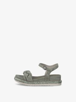 Tamaris Sandale A Talon En Cuir - Vert | Des Sandales