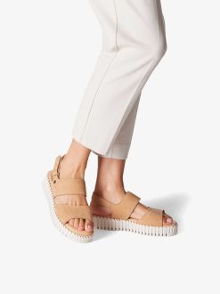 Tamaris Sandale A Talon En Cuir - Beige | Des Sandales