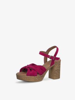 Tamaris Sandale A Talon En Cuir - Rose | Des Sandales