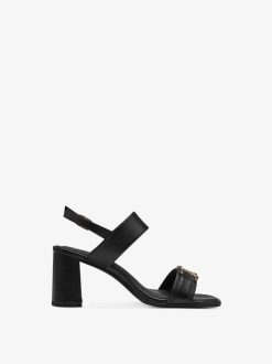 Tamaris Sandale A Talon En Cuir - Noir | Des Sandales