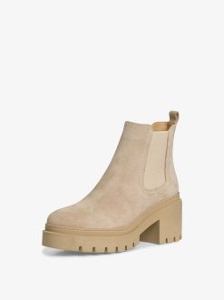 Tamaris Bottine Chelsea En Cuir - Beige | Bottines