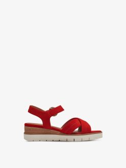 Tamaris Sandale A Talon En Cuir - Rouge | Des Sandales