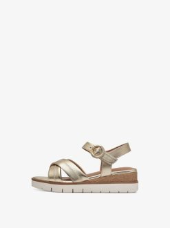 Tamaris Sandale A Talon En Cuir - Or | Des Sandales