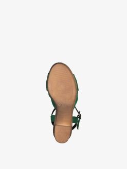 Tamaris Sandale A Talon En Cuir - Vert | Des Sandales