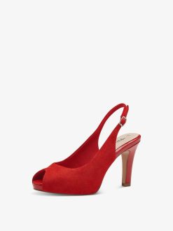 Tamaris Peeptoe En Cuir - Rouge | Pompes