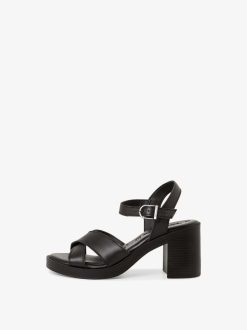 Tamaris Sandale A Talon En Cuir - Noir | Des Sandales