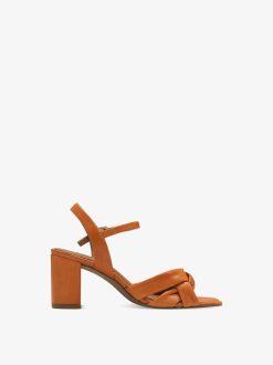 Tamaris Sandale A Talon En Cuir - Orange | Des Sandales