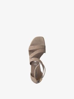 Tamaris Sandale A Talon En Cuir - Beige | Des Sandales