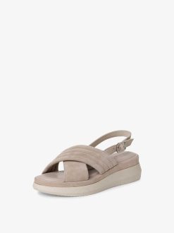 Tamaris Sandale A Talon En Cuir - Beige | Des Sandales