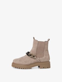 Tamaris Bottine Chelsea En Cuir - Beige | Bottines