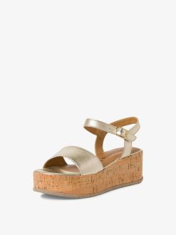 Tamaris Sandale A Talon En Cuir - Or | Des Sandales