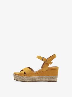 Tamaris Sandale A Talon En Cuir - Jaune | Des Sandales