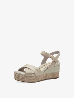 Tamaris Sandale A Talon En Cuir - Beige | Des Sandales