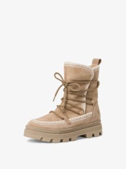 Tamaris Bottine En Cuir - Doublure Chaude Beige | Bottines