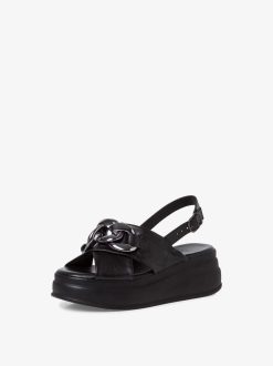 Tamaris Sandale A Talon En Cuir - Noir | Des Sandales