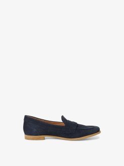 Tamaris Babouche En Cuir - Bleu | Chaussures Basses Et Pantoufles