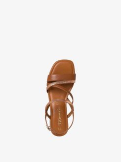 Tamaris Sandale A Talon En Cuir - Marron | Des Sandales