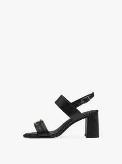 Tamaris Sandale A Talon En Cuir - Noir | Des Sandales