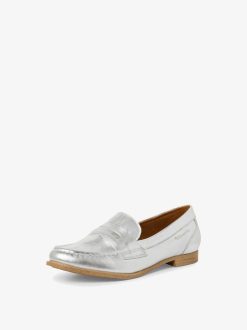 Tamaris Babouche En Cuir - Argent | Chaussures Basses Et Pantoufles