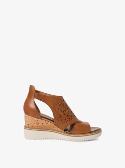 Tamaris Sandale A Talon En Cuir - Marron | Des Sandales