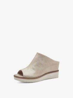 Tamaris Mule En Cuir - Beige | Mules