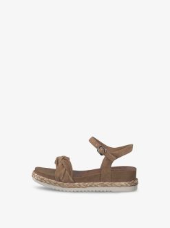 Tamaris Sandale A Talon En Cuir - Marron | Des Sandales