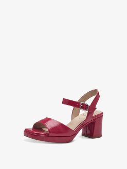 Tamaris Sandale A Talon En Cuir - Rose | Des Sandales