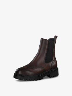 Tamaris Bottine Chelsea En Cuir - Marron | Bottines