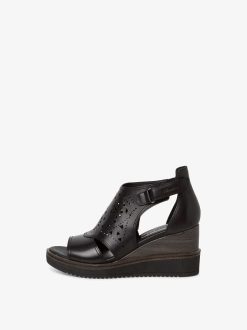 Tamaris Sandale A Talon En Cuir - Noir | Des Sandales