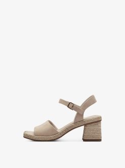 Tamaris Sandale A Talon En Cuir - Beige | Des Sandales