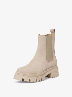 Tamaris Bottine Chelsea En Cuir - Beige | Bottines