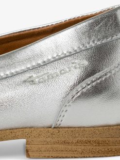 Tamaris Babouche En Cuir - Argent | Chaussures Basses Et Pantoufles