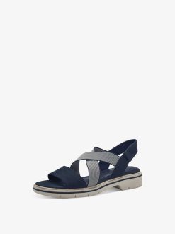 Tamaris Sandale En Cuir - Bleu | Des Sandales