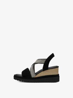 Tamaris Sandale A Talon En Cuir - Noir | Des Sandales