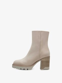 Tamaris Bottine En Cuir - Beige | Bottines