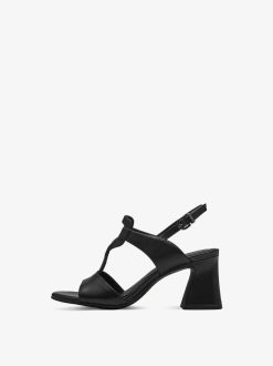 Tamaris Sandale A Talon En Cuir - Noir | Des Sandales