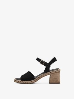 Tamaris Sandale A Talon En Cuir - Noir | Des Sandales