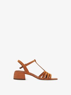 Tamaris Sandale A Talon En Cuir - Orange | Des Sandales