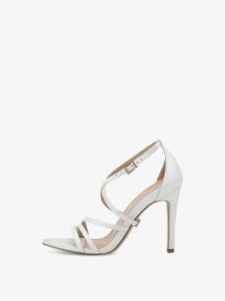 Tamaris Sandale A Talon En Cuir - Blanc | Des Sandales